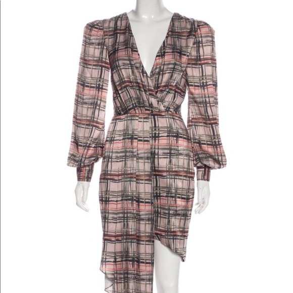 PatBO Dresses & Skirts - Patbo Plaid High‎ Low Mini Dress Long Sleeve V-Neck Gray Pink Print NWT Size 6